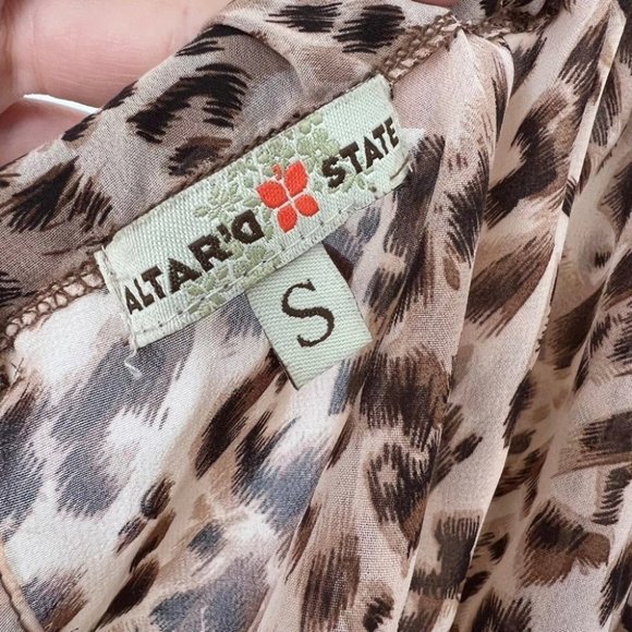 Altar'd State leopard print silk chiffon semi sheer blouse - Picture 5 of 8